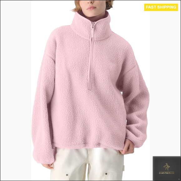 Oversized Sherpa Fleece Quarter Zip Pullover Jacket Warm Cozy Teddy Coat